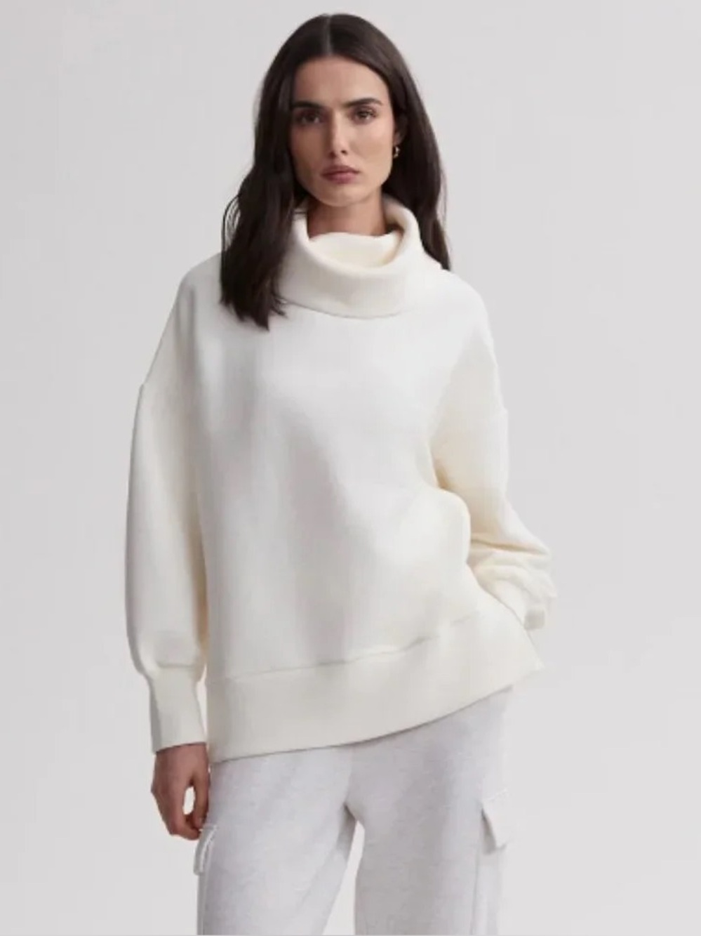 VARLEY Milton Cowl Neck Sweatshirt Ribbed Stretch XS Oatmilk White